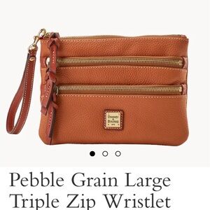 Dooney & Bourke Brown Pebble Leather Triple Zip Wristlet